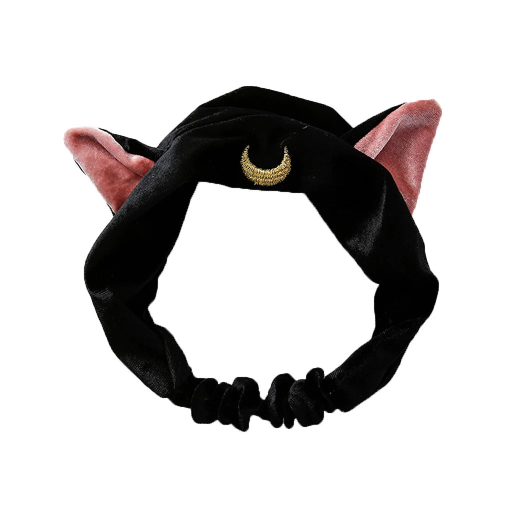 Lianfudai NEW Fashion Women Gum for Hair Elastic Hairbands Girls Cartoon Moon Cat Ears Hairbands for Wash Face Makeup Hair Band Headbands