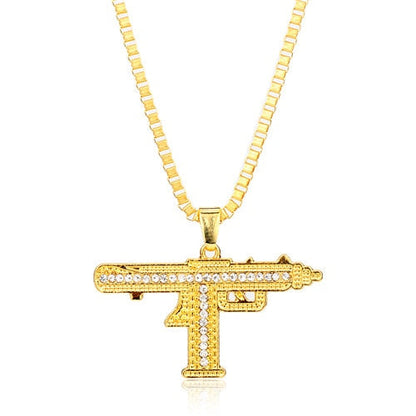 sengpan Pistol Pendants Necklaces Submachine Gun Necklace Men Hip Hop Jewelry Chain Collier