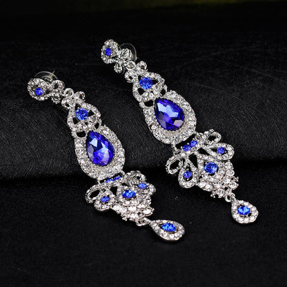 sengpan Clear/Red/Royal Blue Crystal Wedding Long Drop Earrings for Women Brides Earrings Prom Jewelry Gifts Femme Pendiente