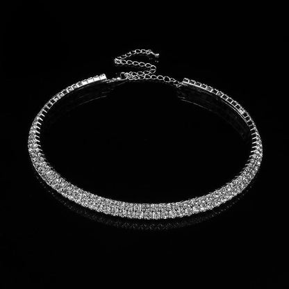 sengpan Women Diamante Rhinestone Choker Necklace Silver Color Wedding Bridal Party Crystal Collar Choker Chain Necklace Jewelry