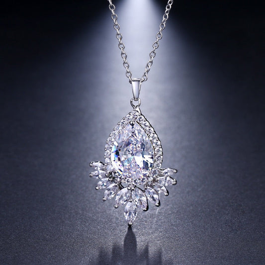 sengpan Trendy Big Water Drop CZ Pendant Chain Necklaces Sparkling Tear Drop Zirconia Crystal Wedding Jewelry For Women