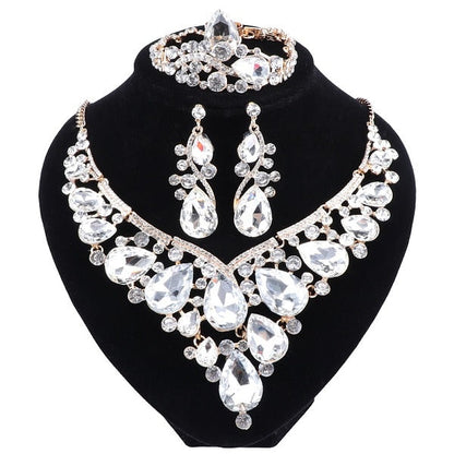 sengpan Women Bridal Jewelry Sets Wedding Necklace Earring Bracelet Ring For Brides Bridesmaid Party Accessories Crystal Decoration