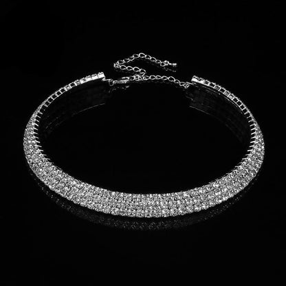 sengpan Women Diamante Rhinestone Choker Necklace Silver Color Wedding Bridal Party Crystal Collar Choker Chain Necklace Jewelry