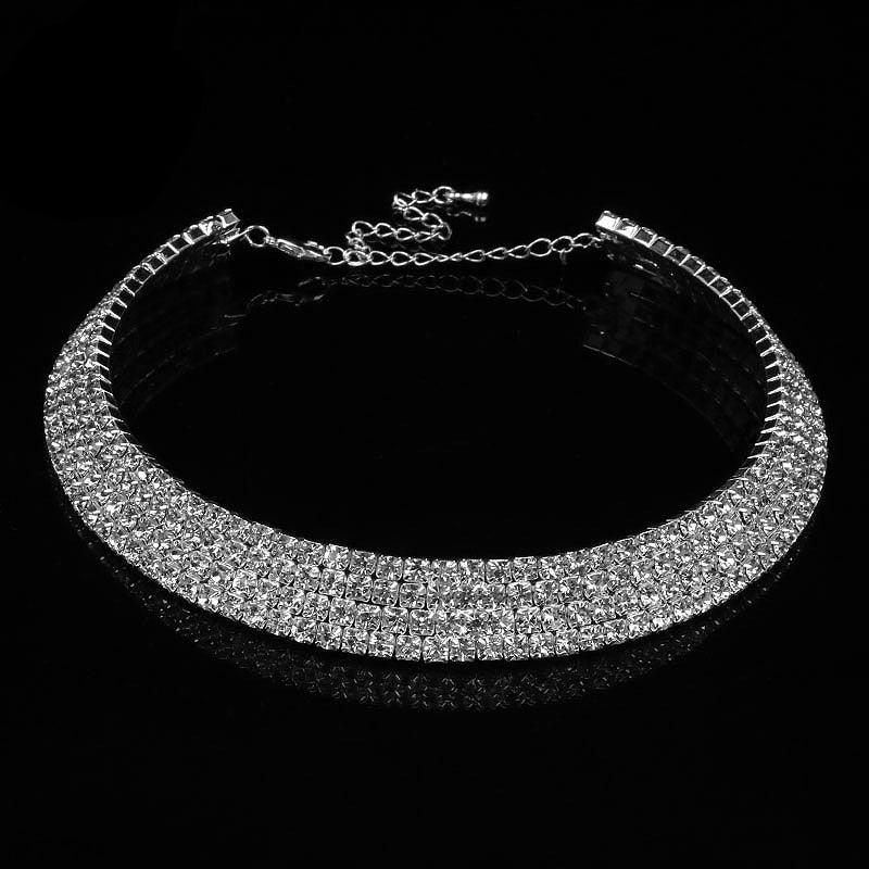 sengpan Women Diamante Rhinestone Choker Necklace Silver Color Wedding Bridal Party Crystal Collar Choker Chain Necklace Jewelry