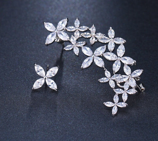 sengpan Luxury Unique Big Flower Earrings White Color CZ Vintage Wedding Brincos Jewelry for Women