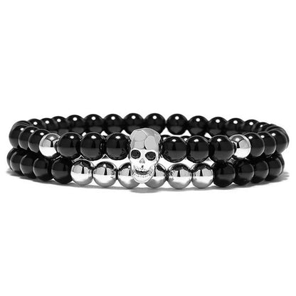 sengpan One Sets 6mm Black Energy Yoga Skull Charm Bracelet For Men Women Natural Stones Buddhist Strand Beads Bracelets Jewelry