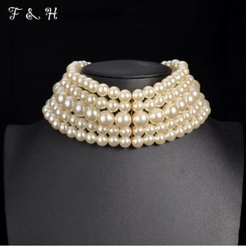 sengpan Pearl Necklace & Pendant Multi Layer Torques African Necklace Sets Dubai Wedding Bridal Jewelry Luxury Women Fashion Collar