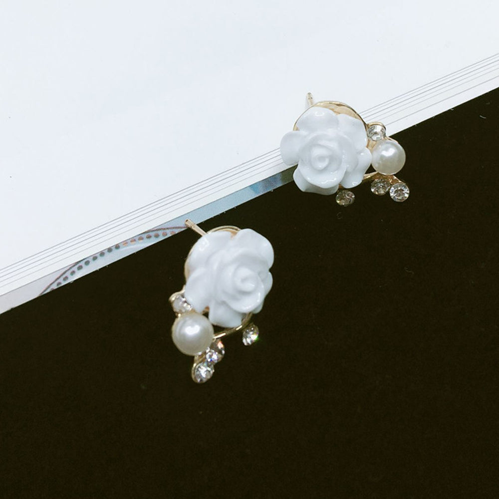 sengpan Korean Fashion Jewelry Exaggerated Earrings New Style Korean Women Ol Pink Rose Imitation Pearl Crystal Earrings Wholesale