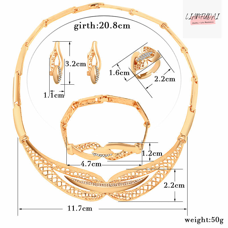 sengpan western jewelry for women Halloween gift Women Delicate Gold Bridal Jewelry Sets Rhinestone Pendant Collar Bracelet Crystal Earrings Rings Wedding Accessories