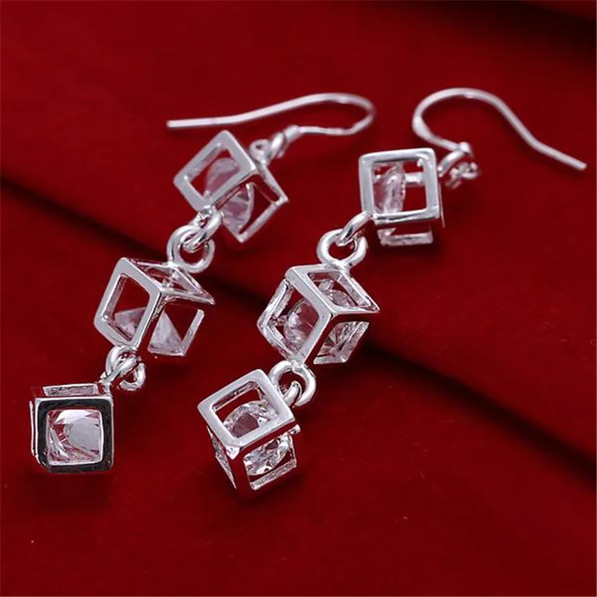 sengpan - silver color fashion cute white crystal stone wedding cute nice lady earrings hot selling fashion jewelry