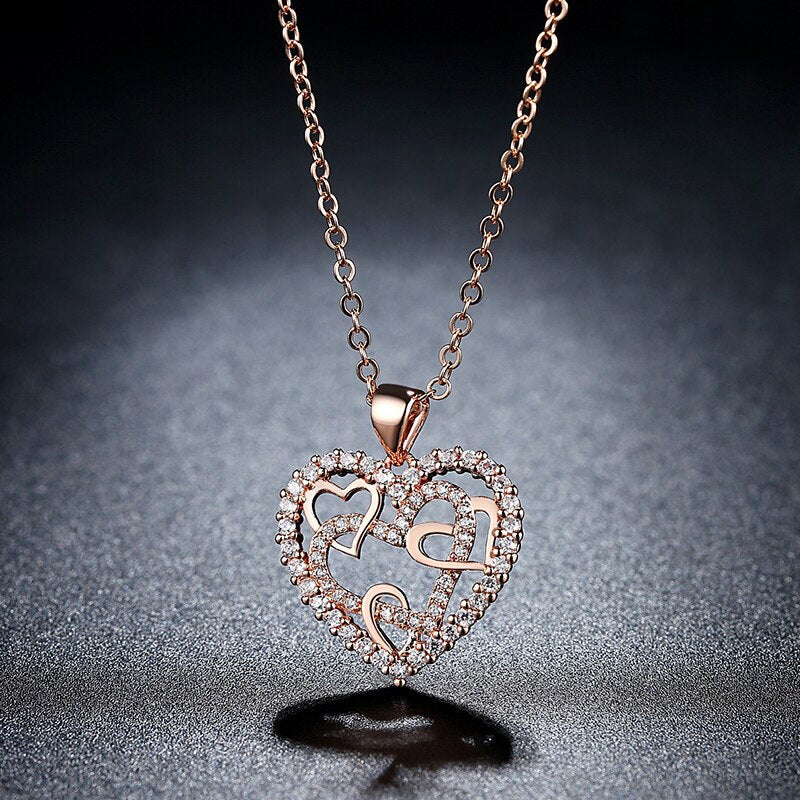 sengpan western jewelry for women Crystal Wedding Jewelry Heart Golden Silver Color Necklace For Women Love Rose Gold Statement Necklace Valentine 's Day