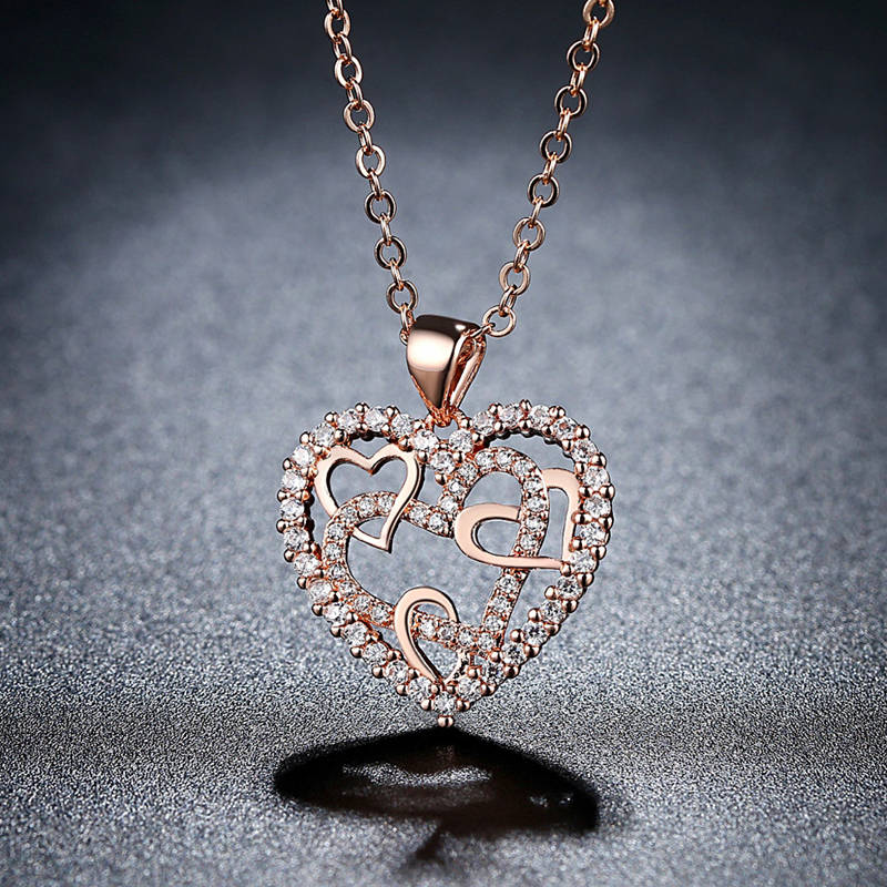 sengpan western jewelry for women Crystal Wedding Jewelry Heart Golden Silver Color Necklace For Women Love Rose Gold Statement Necklace Valentine 's Day