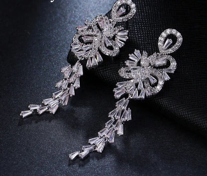 sengpan - Brand Tradition Elegance AAA Cubic Zircon White gold Color Firecracker Pendant Earrings For Women Wedding Jewelry Gift