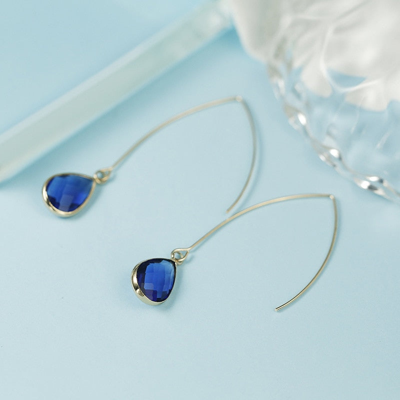 sengpan 8Seasons New Simple Yellow/White/Blue Crystal Water Drop Earrings for Women Wedding Party Long Dangle Earring Fashion Jewelry