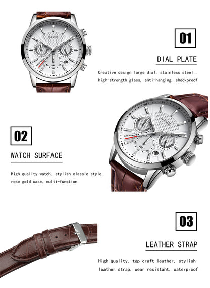 sengpan Men's Watches LIGE Top Brand Luxury Men Wrist Watch Leather Quartz Watch Sports Waterproof Male Clock Relogio Masculino+Box