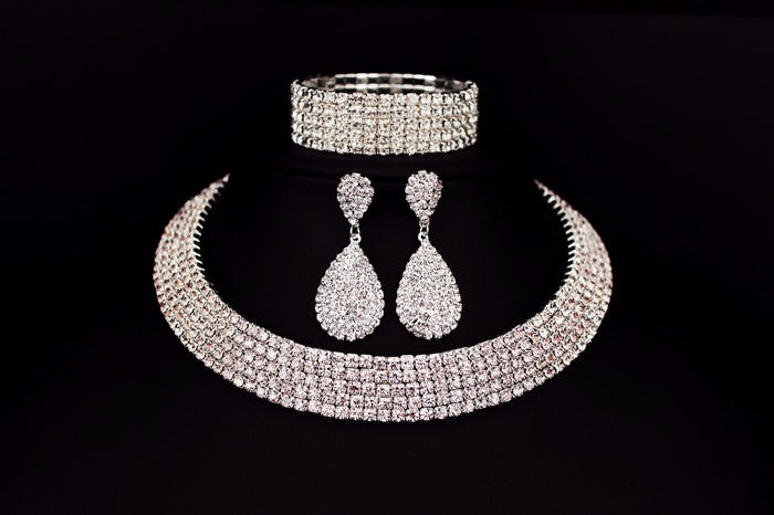 sengpan Christmas wishlist Hot Selling Bride Classic Rhinestone Crystal Choker Necklace Earrings and Bracelet Wedding Jewelry Sets Wedding Accessories X164