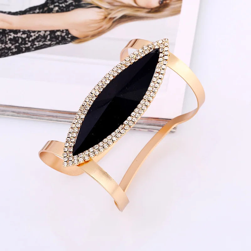 Lianfudai Fashion Metal Rhinestone Bangles Women Trendy Resin Crystal Bracelet Smooth Wide Opening Adjustable Bangle  New