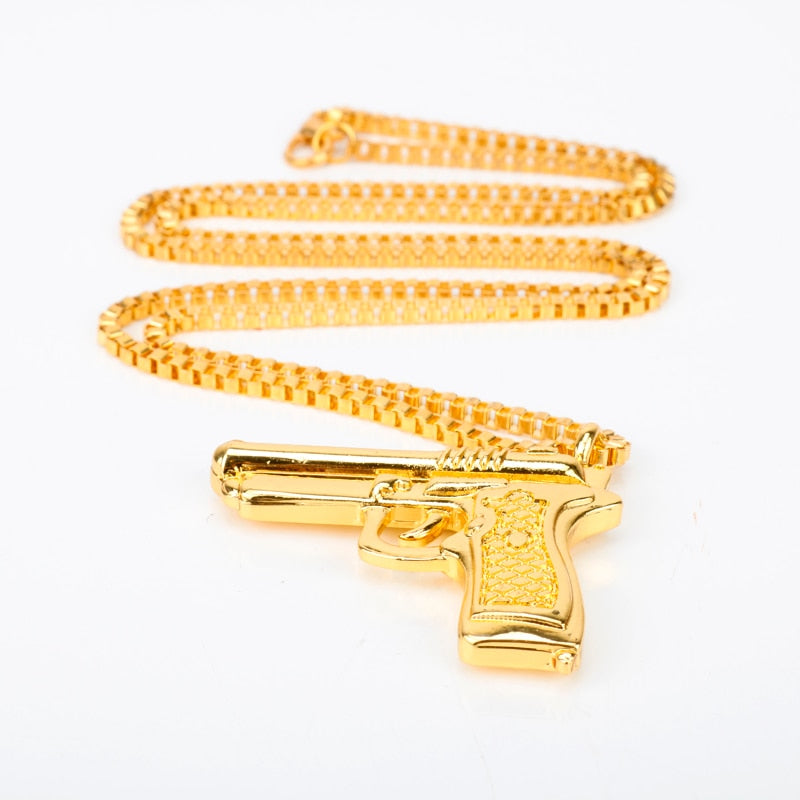 sengpan Pistol Pendants Necklaces Submachine Gun Necklace Men Hip Hop Jewelry Chain Collier