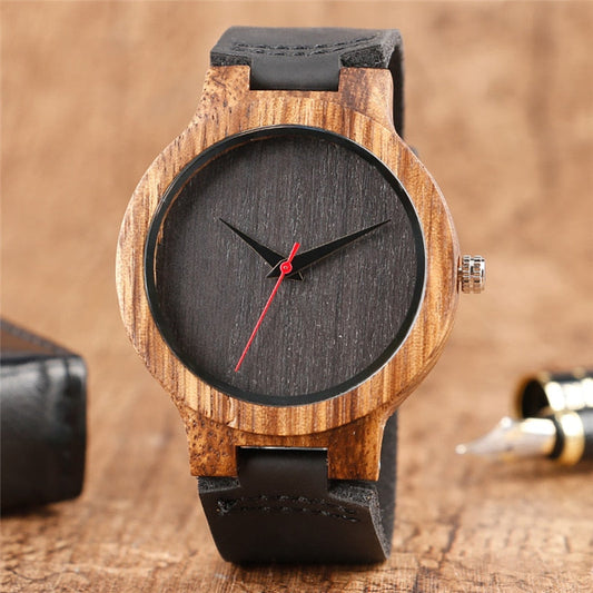 sengpan gifts for men Top Men&#39;s Wooden Watches High Quality Black Handmade Natural Wood Bamboo Quartz-watch No Number Face Chic Second Hand Clock Male