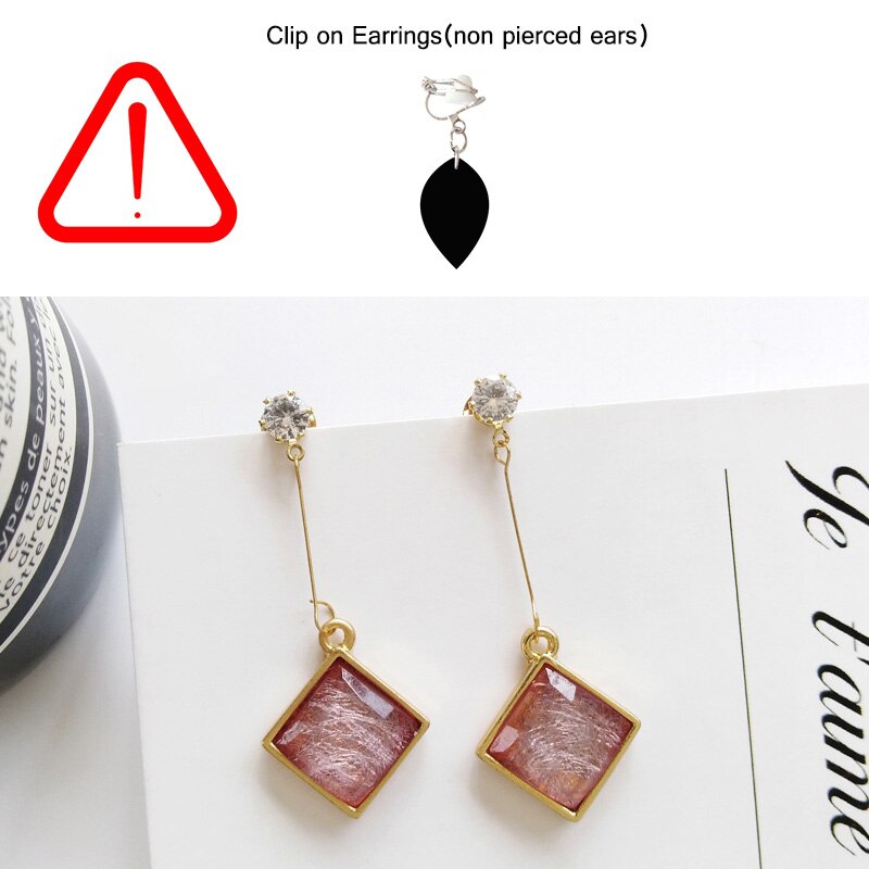 sengpan Simple Elegant Transparent Crystal Clips on Earring Without Non Piercing Vintage No Ear Hole Square Rhombus Stone Clip Earrings