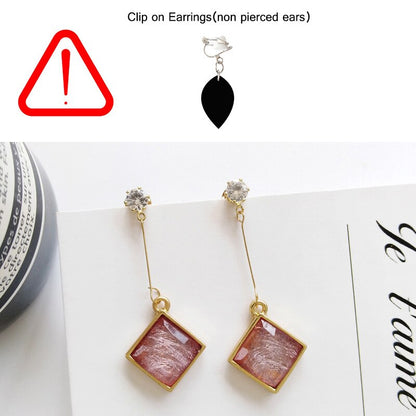 sengpan Simple Elegant Transparent Crystal Clips on Earring Without Non Piercing Vintage No Ear Hole Square Rhombus Stone Clip Earrings