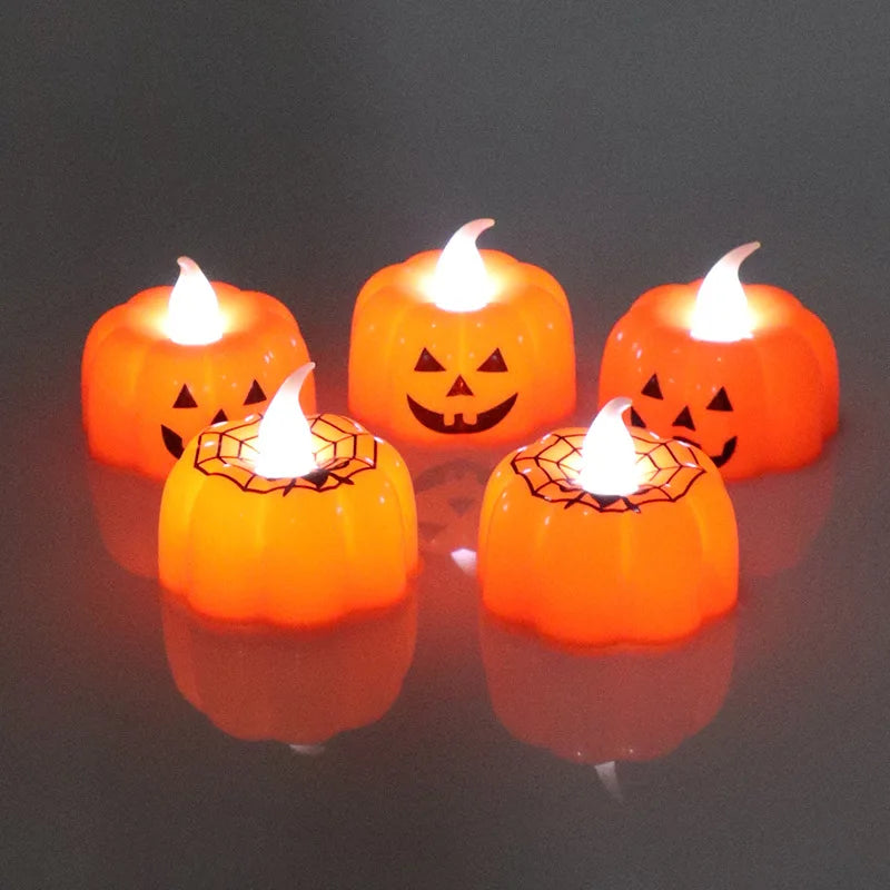 sengpan New Pumpkin Candle Lights Halloween Decoration Lights Warm White Spider Halloween Home Decoration Accessories