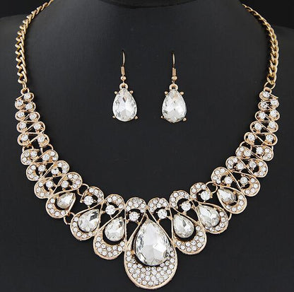 sengpan Fashion Crystal Bridal Jewelry Sets For Women Rhinestone Geometric Choker Water Drop Chain Collars necklaces Earrings wholesales