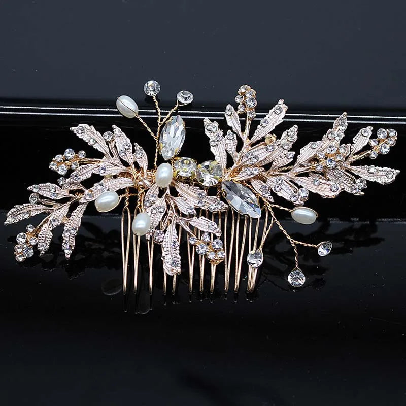 sengpan Bridal Hair Accessories Crystal Peals Hair Combs Wedding Hair Clips Accessories Jewelry Handmade Women Hair Ornaments Headpieces