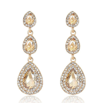 sengpan Champagne Crystal Earrings Gold Color Jewelry Fashion Female Bricons Wedding Long Big Drop Earrings For Women