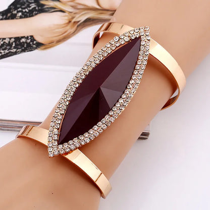 Lianfudai Fashion Metal Rhinestone Bangles Women Trendy Resin Crystal Bracelet Smooth Wide Opening Adjustable Bangle  New