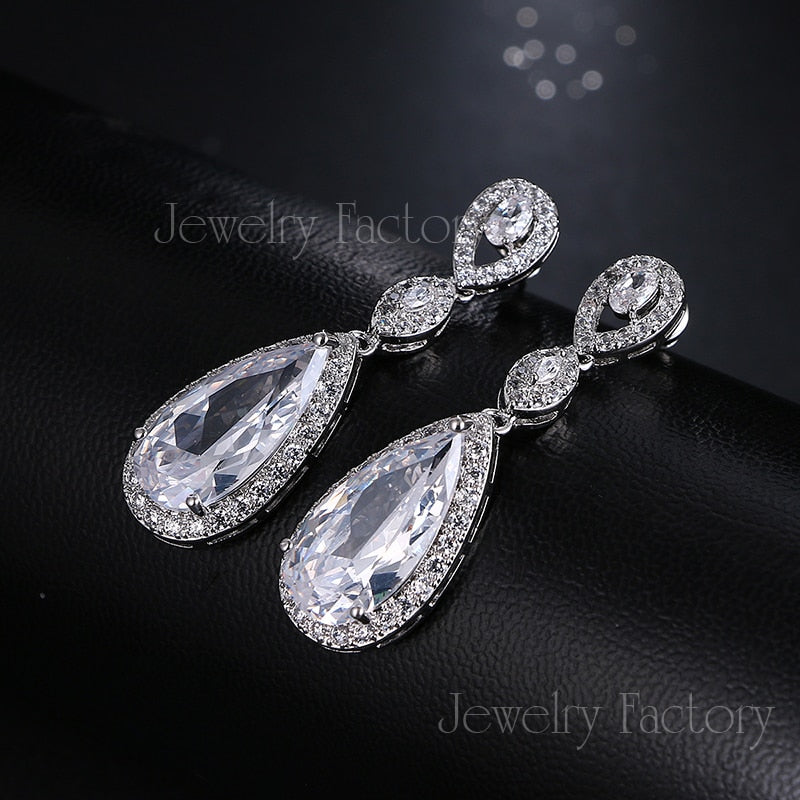 sengpan Luxury Bride Wedding Long Earrings for Women Amazing Cubic Zirconia Crystal Wedding Jewelry Party Gift