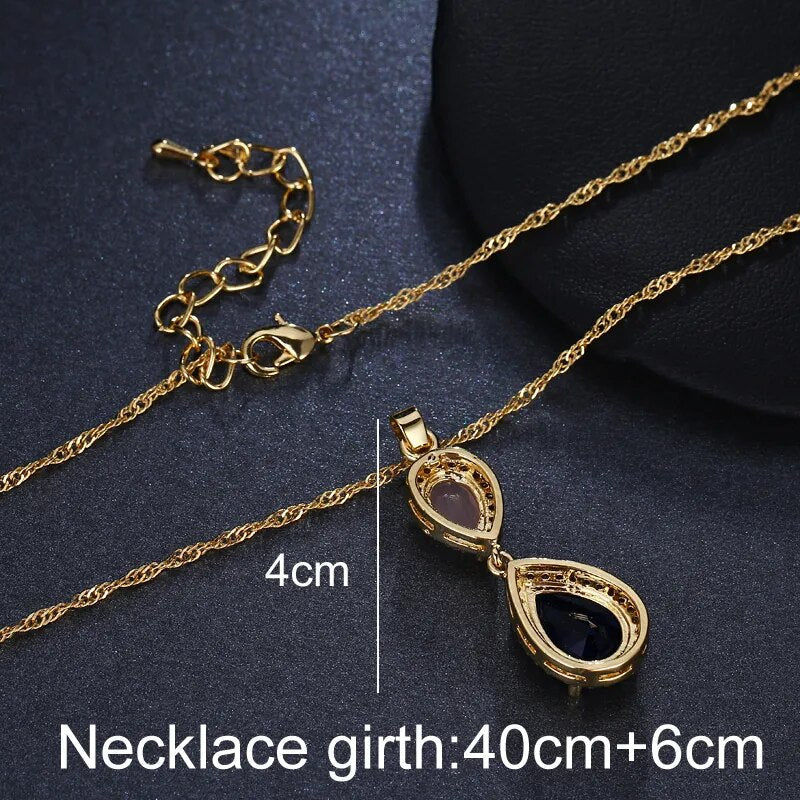 sengpan - New Hot sale Pink and Blue Fashion Zircon Necklaces & Dazzling Double Water Drop Shaped Pendant Necklace For Women Gift