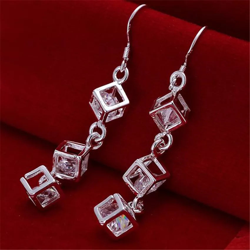 sengpan - silver color fashion cute white crystal stone wedding cute nice lady earrings hot selling fashion jewelry