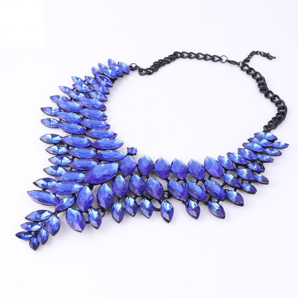 sengpan Trendy Luxury Gem Flower Crystal Fashion Long Chunky Bib Pendants Vintage Big Maxi Statement Collar Necklace