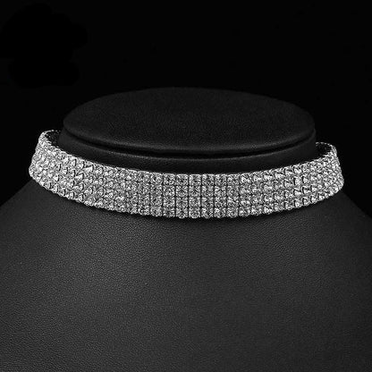 sengpan Bridal Wedding Prom 1-5 Row Rhinestone Choker Chain Necklace for Women Diamante Crystal Choker Necklace Elastic Cord