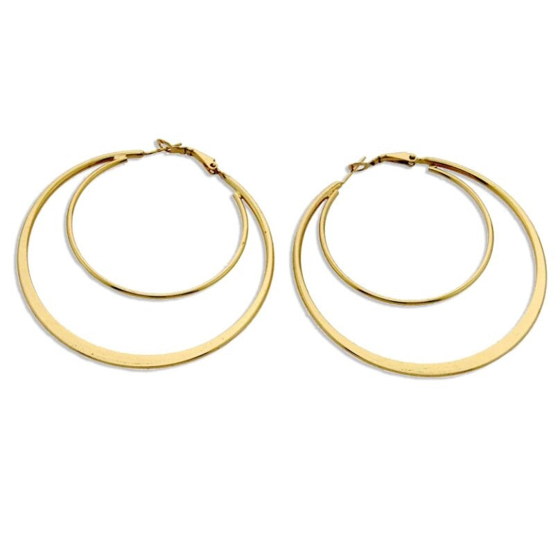 sengpan gifts for women  Fashion Alloy Double Circle Big Hoop Earrings Women Statement Jewelry Gold Color Punk Style Layered Earrings