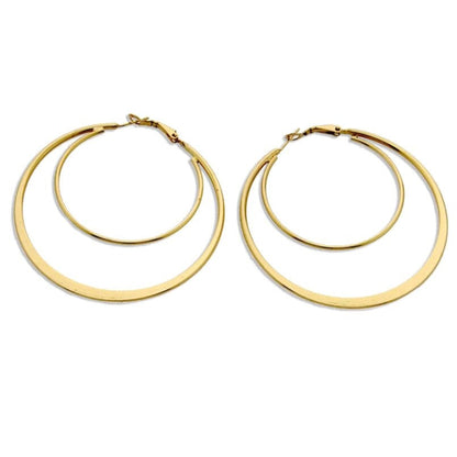 sengpan gifts for women  Fashion Alloy Double Circle Big Hoop Earrings Women Statement Jewelry Gold Color Punk Style Layered Earrings