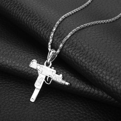 sengpan Pistol Pendants Necklaces Submachine Gun Necklace Men Hip Hop Jewelry Chain Collier