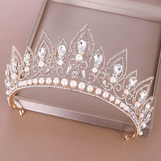 sengpan Baroque Luxury Drop Shape Crystal Crown Princess Birthday Party Imitation Pearl Tiaras Headwear Bridal Wedding Hair Accesories