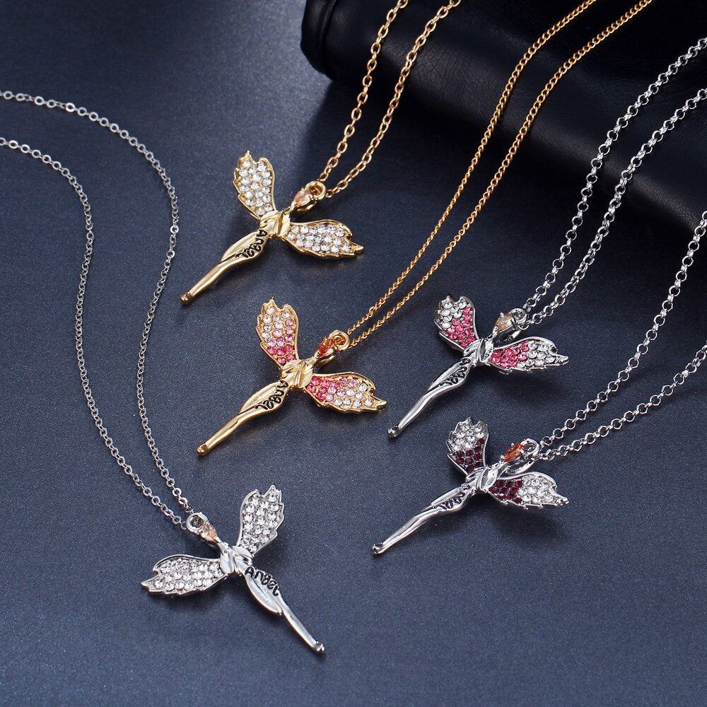 sengpan Rhinestone Encrusted Alloy Necklaces For Women Angel Wings Feather Brincos Jewelry Party Necklaces Gothic Fashion