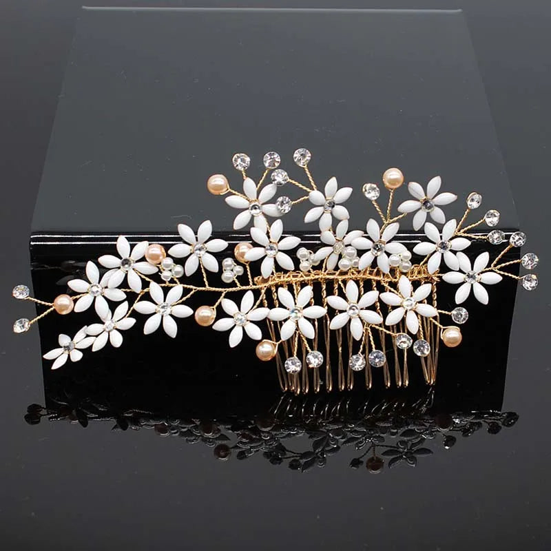 sengpan Bridal Hair Accessories Crystal Peals Hair Combs Wedding Hair Clips Accessories Jewelry Handmade Women Hair Ornaments Headpieces