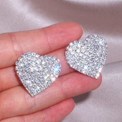 sengpan New Design Luxury Crystal Heart Stud Earrings Fashion Big Love Earrings For Woman Romantic Wedding Jewelry Accessories