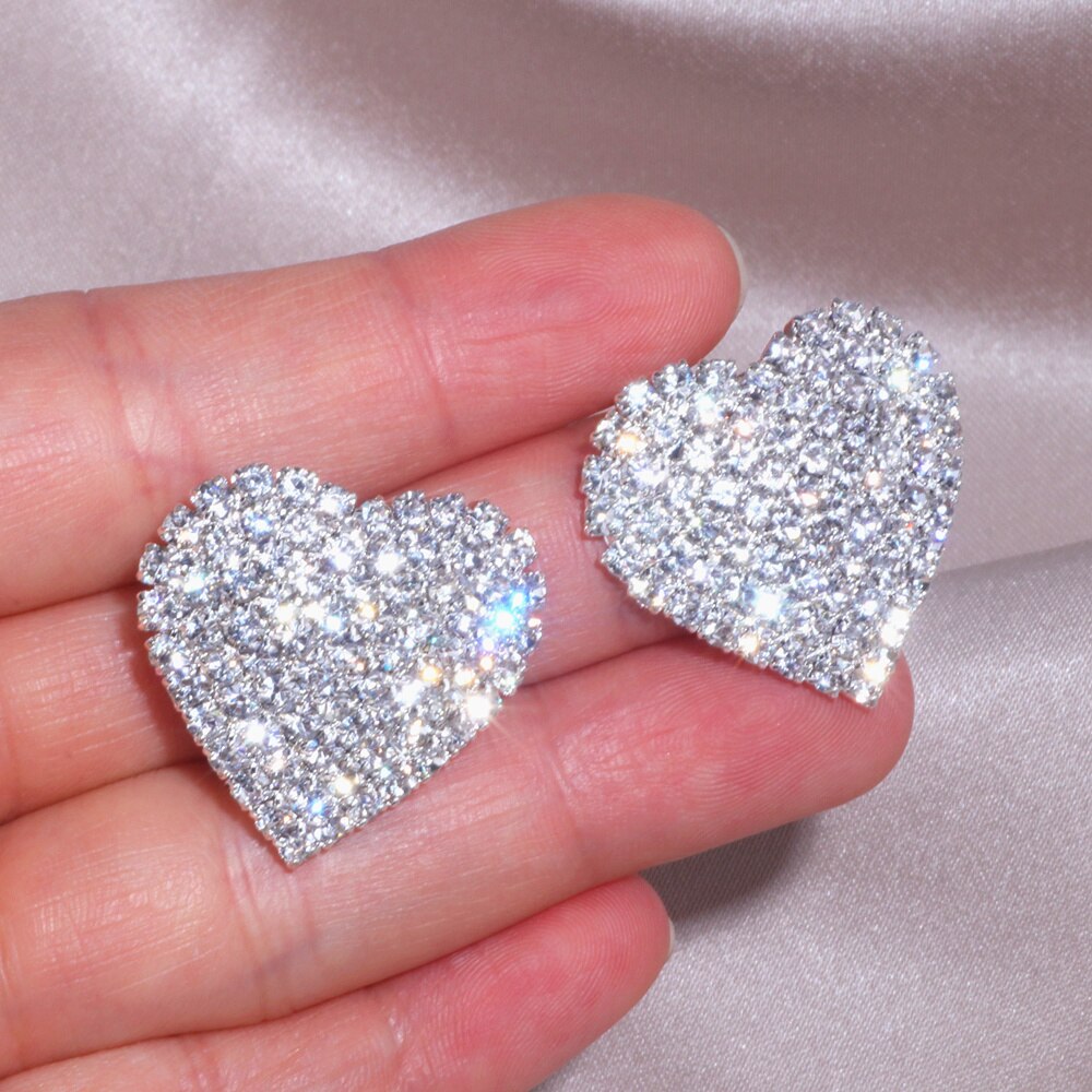 sengpan New Design Luxury Crystal Heart Stud Earrings Fashion Big Love Earrings For Woman Romantic Wedding Jewelry Accessories