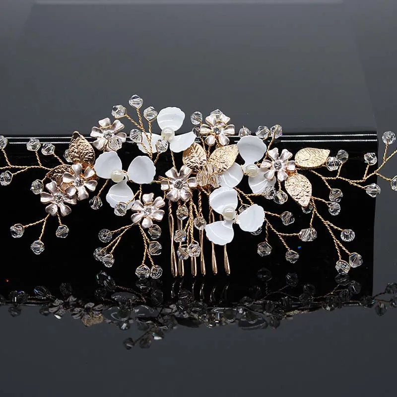 sengpan Bridal Hair Accessories Crystal Peals Hair Combs Wedding Hair Clips Accessories Jewelry Handmade Women Hair Ornaments Headpieces