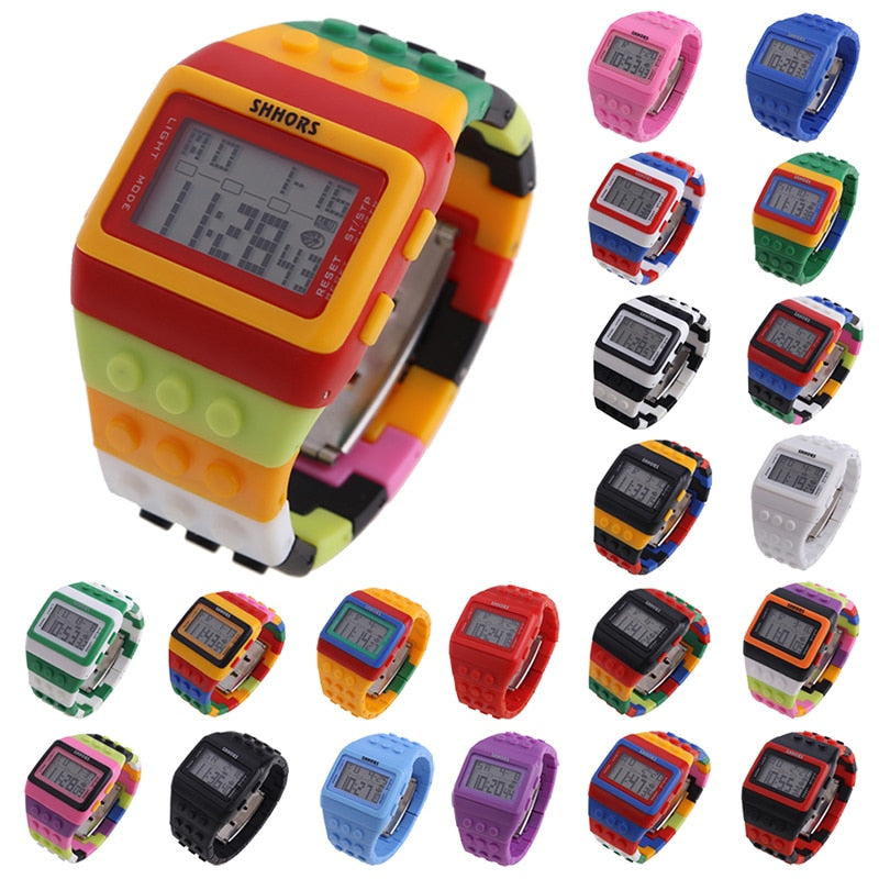 sengpan Christmas wishlist Hot Children's Watches Digital LED Chic Unisex Colorful Constructor Blocks Sports relogio masculino Wrist Women Watch Kids Gifts