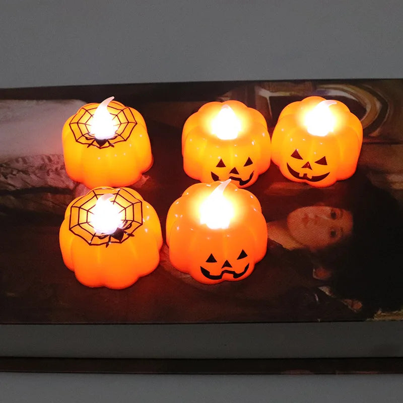 Lianfudai New Pumpkin Candle Lights Halloween Decoration Lights Warm White Spider Halloween Home Decoration Accessories