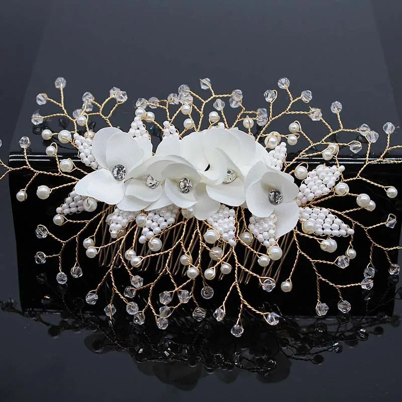 sengpan Bridal Hair Accessories Crystal Peals Hair Combs Wedding Hair Clips Accessories Jewelry Handmade Women Hair Ornaments Headpieces