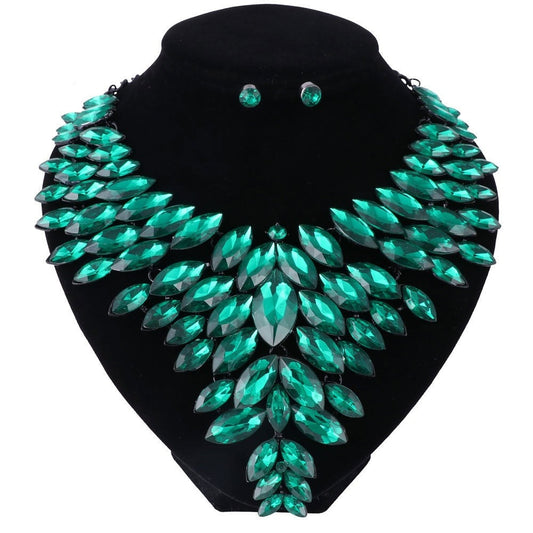 sengpan Trendy Luxury Gem Flower Crystal Fashion Long Chunky Bib Pendants Vintage Big Maxi Statement Collar Necklace