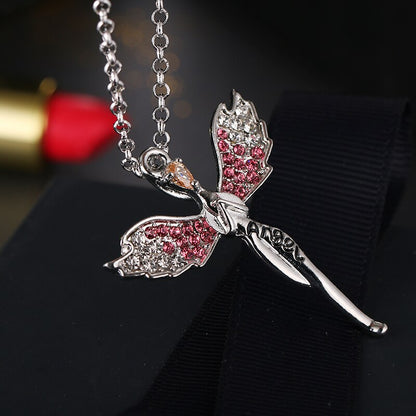 sengpan Rhinestone Encrusted Alloy Necklaces For Women Angel Wings Feather Brincos Jewelry Party Necklaces Gothic Fashion