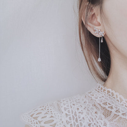 sengpan gifts for women  New Fashion Women Korean TV Star Cute Zircon Flower Drop Earrings Elegant Water Drop Long Line Pendientes Jewelry Girl Gifts